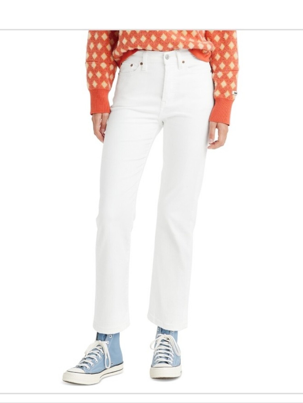 Women’s LEVI Wedgie Straight White Denim Jeans Sz 30×28 **RUNS VERY SMALL